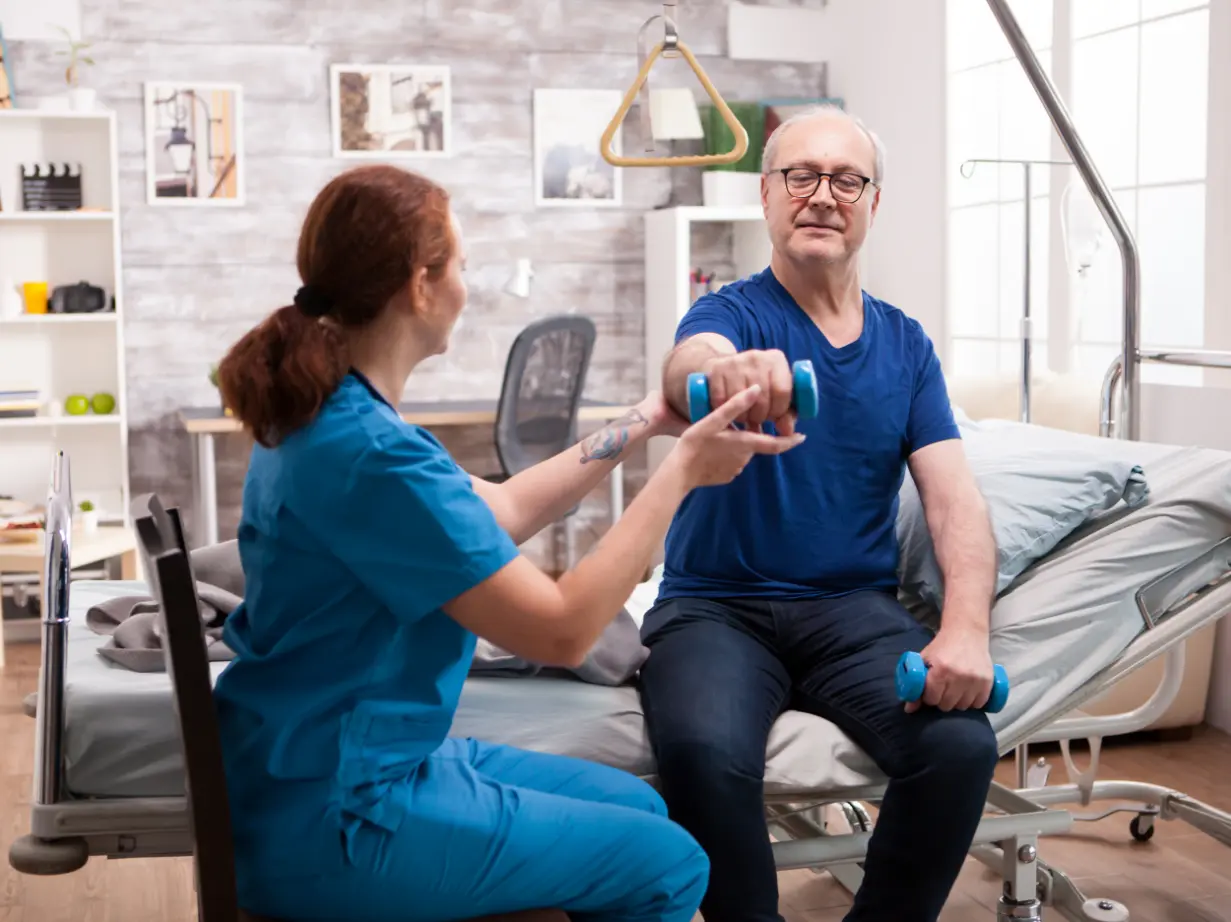 Stroke Rehabilitation: Physical therapist provides compassionate hand-on care, improving mobility and function for faster recovery.