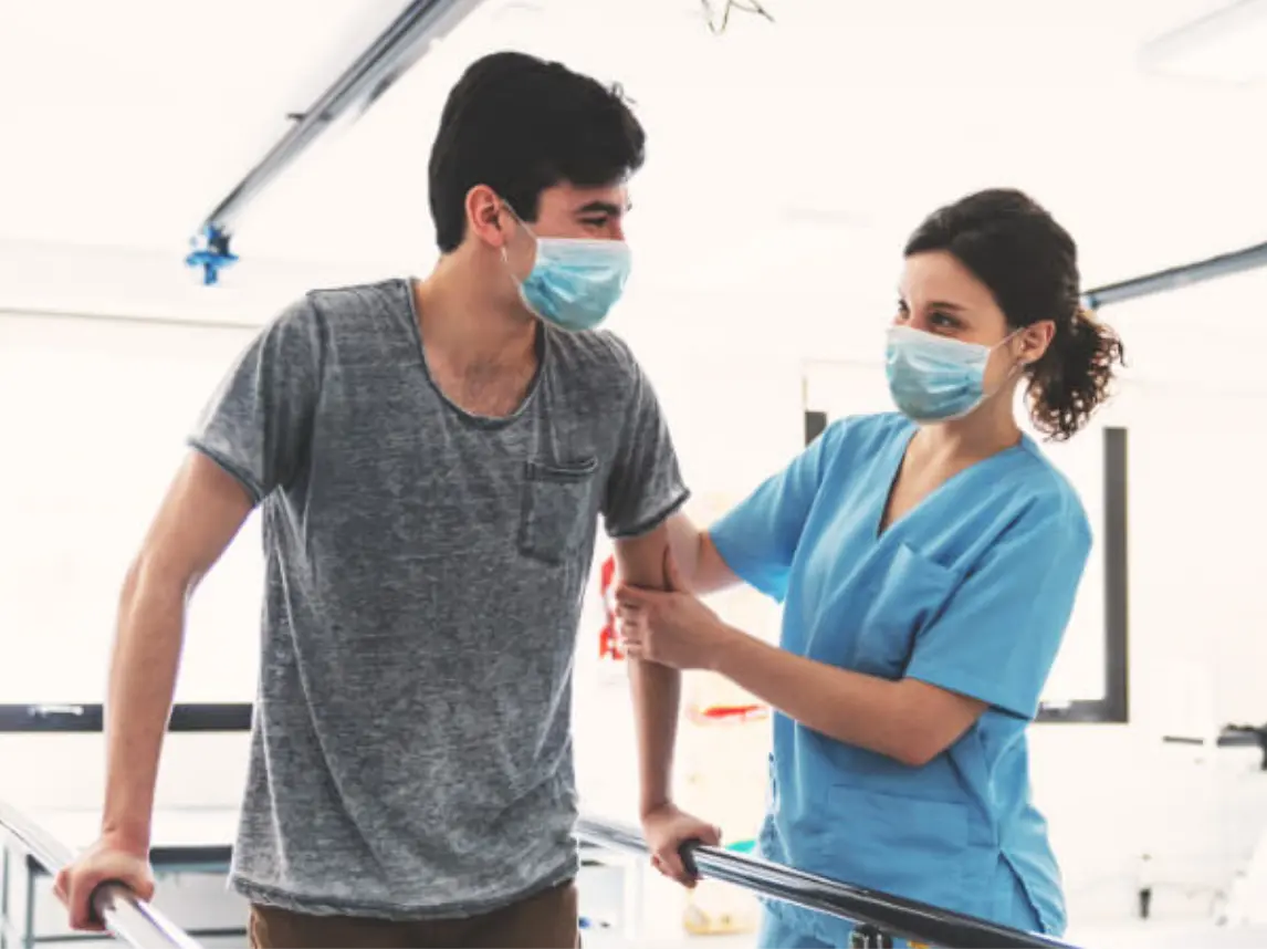 patient receiving physical therapy after an accident, illustrating the path to recovery with guided exercises and rehabilitation support.